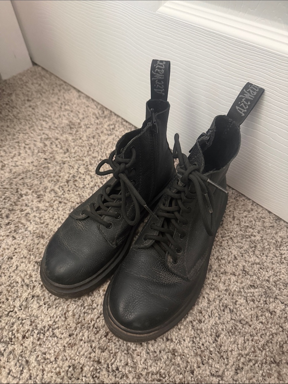 Dr. Martens Black Leather Kids Lace-Up Ankle Boots